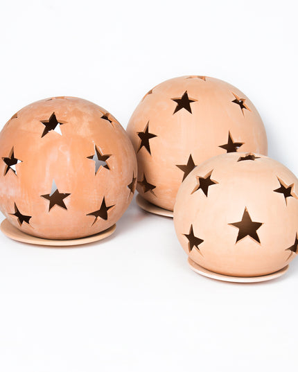 Keramik Windlichter Kugel Sterne Terrakotta