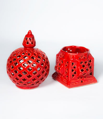 Keramik Windlichte Käfig Rot