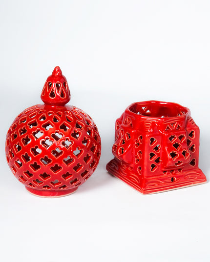 Keramik Windlichte Käfig Rot
