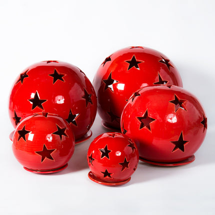 Windlicht-Kugel-Set Sterne Rot – 17/20/25 cm
