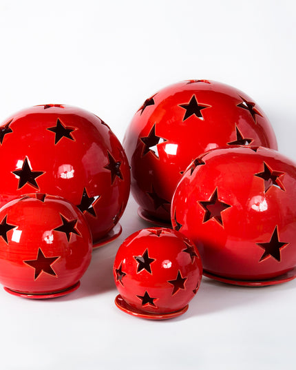 Keramik Windlichter Kugeln Sterne Rot