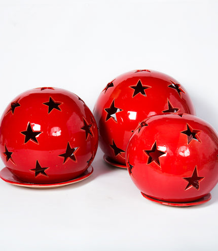 Keramik Windlichter Kugeln Sterne Rot