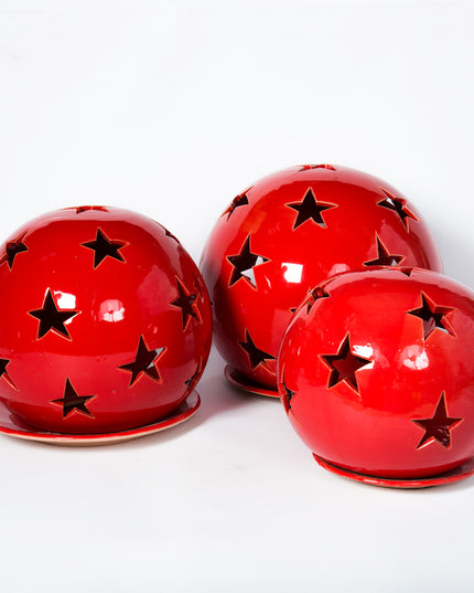 Keramik Windlichter Kugeln Sterne Rot