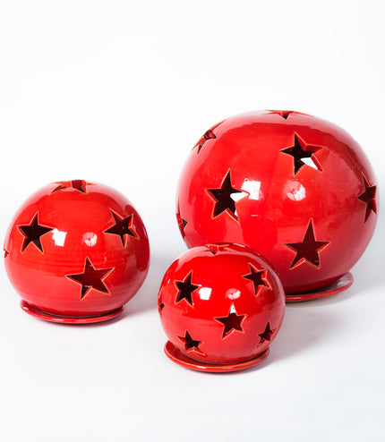 Keramik Windlichter Kugeln Sterne Rot