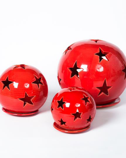 Keramik Windlichter Kugeln Sterne Rot