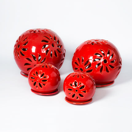 Windlichter Kugeln Blume Rot - Aleya Keramik