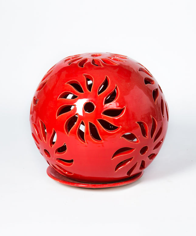 Windlichter Kugeln Blume Rot - Aleya Keramik