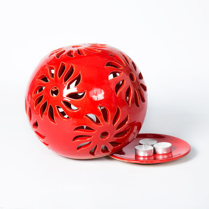 Windlichter Kugeln Blume Rot - Aleya Keramik