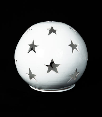 Keramik Windlichter Kugel Sterne weiß