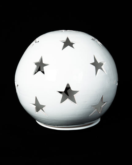 Keramik Windlichter Kugel Sterne weiß