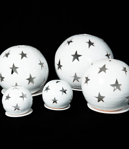 Keramik Windlichter Kugel Sterne weiß