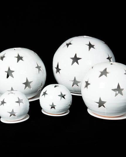 Keramik Windlichter Kugel Sterne weiß