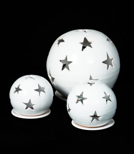 Keramik Windlichter Kugel Sterne weiß