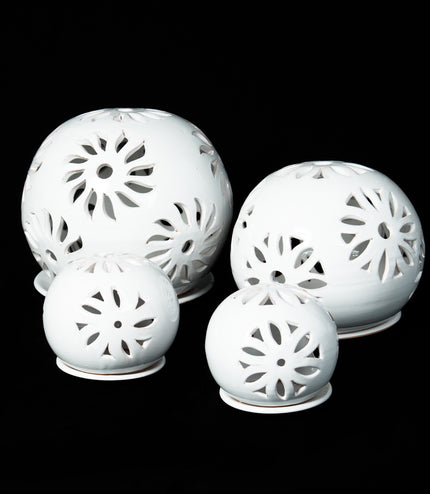 Windlichter Kugeln Blume Weiß