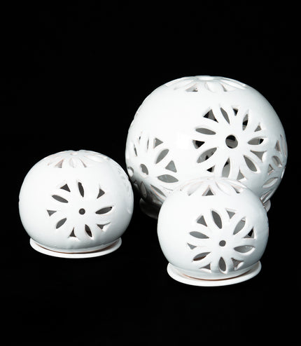 Windlichter Kugeln Blume Weiß