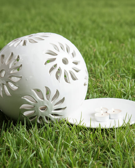 Windlichter Kugeln Blume Weiß