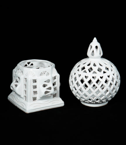 Keramik Windlichte Käfig Weiß