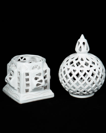 Keramik Windlichte Käfig Weiß