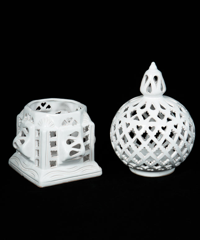 Keramik Windlichte Käfig Weiß