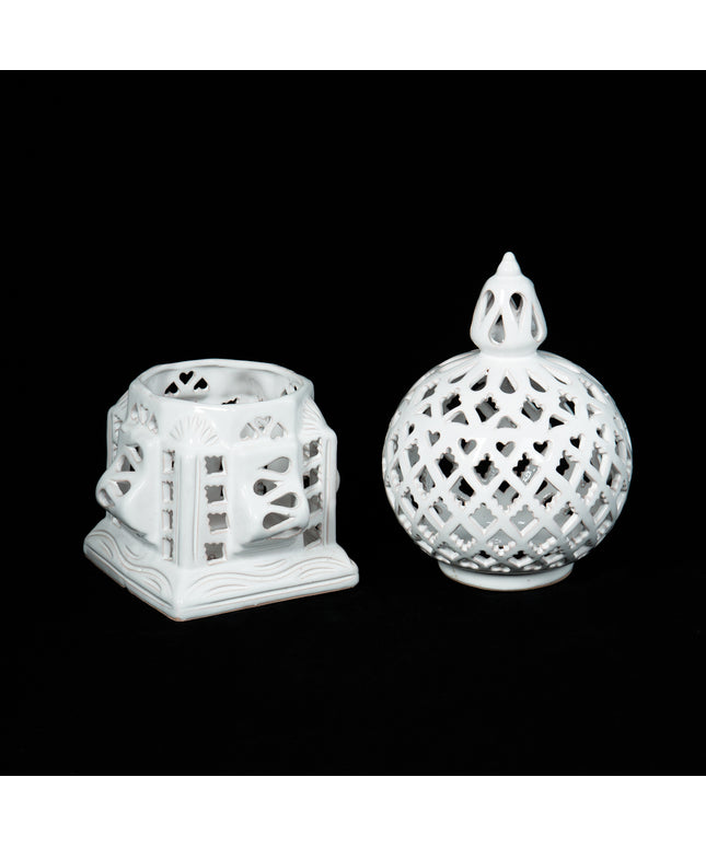 Keramik Windlichte Käfig Weiß