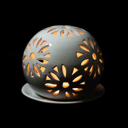 Windlichter Kugeln Blume Weiß - Aleya Keramik