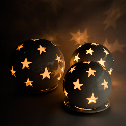 Keramik Windlichter Kugel Sterne weiß - Aleya Keramik