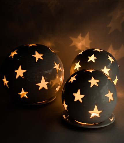 Keramik Windlichter Kugel Sterne weiß