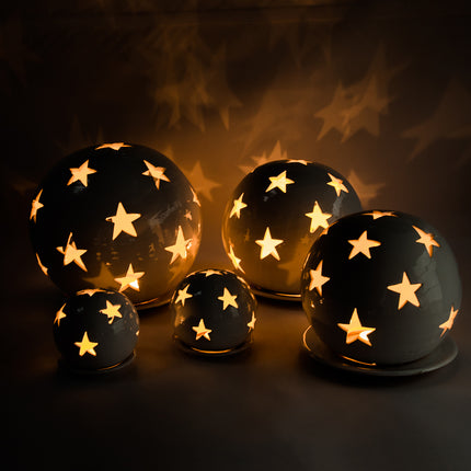Keramik Windlichter Kugel Sterne weiß - Aleya Keramik
