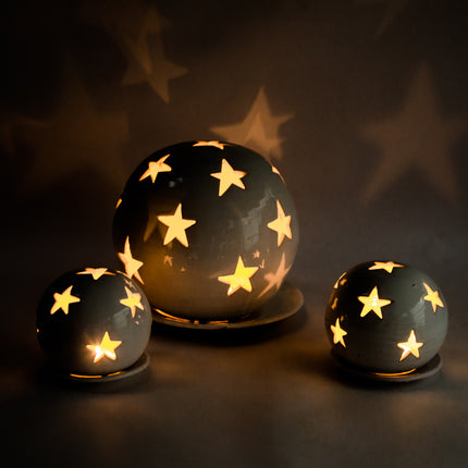 Keramik Windlichter Kugel Sterne weiß - Aleya Keramik