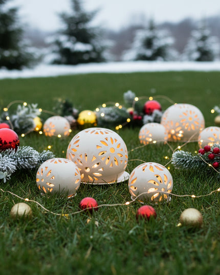 Windlichter Kugeln Blume Weiß