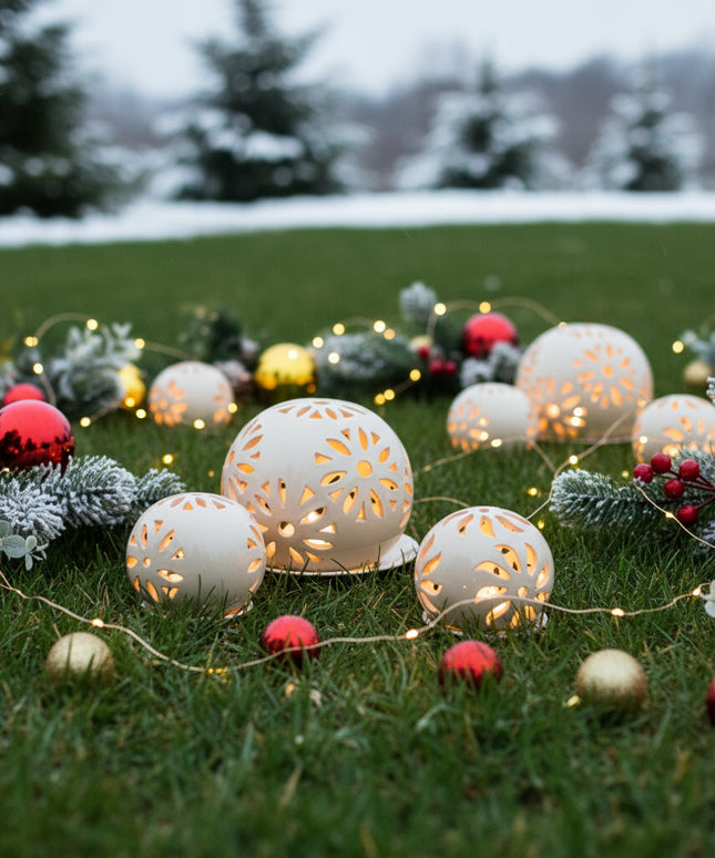 Windlichter Kugeln Blume Weiß