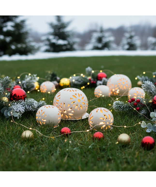 Windlichter Kugeln Blume Weiß