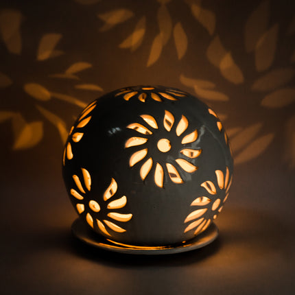 Windlichter Kugeln Blume Weiß - Aleya Keramik