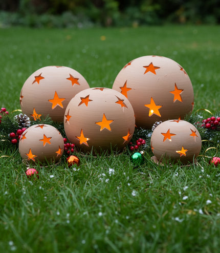 Keramik Windlichter Kugel Sterne Terrakotta