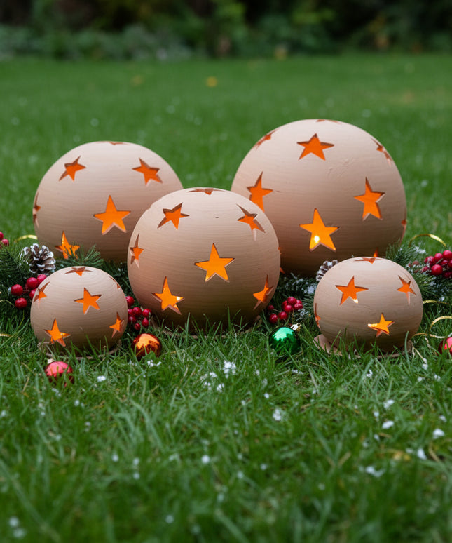 Keramik Windlichter Kugel Sterne Terrakotta