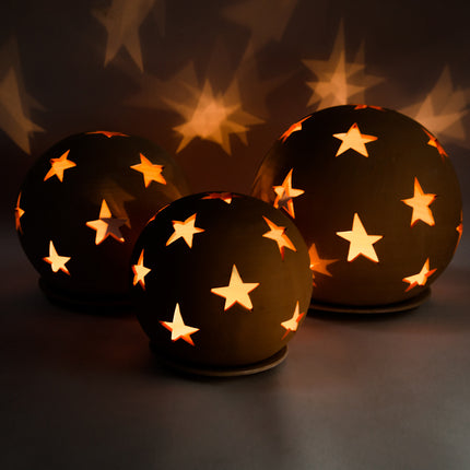 Keramik Windlichter Kugel Sterne Terrakotta - Aleya Keramik