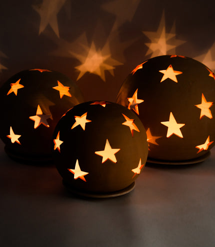 Keramik Windlichter Kugel Sterne Terrakotta