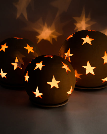 Keramik Windlichter Kugel Sterne Terrakotta