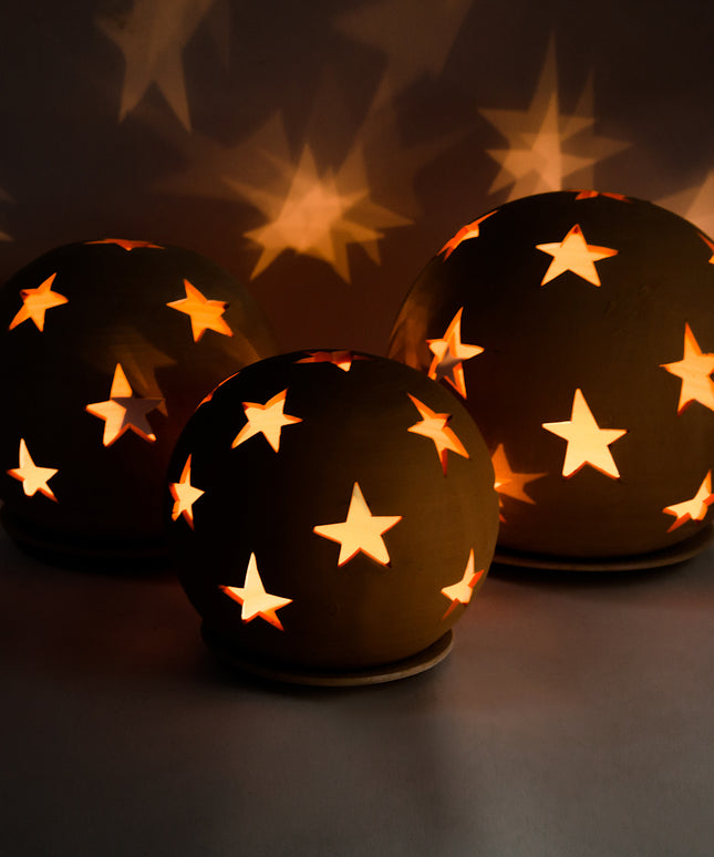 Keramik Windlichter Kugel Sterne Terrakotta - Aleya Keramik