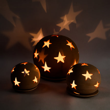 Keramik Windlichter Kugel Sterne Terrakotta - Aleya Keramik