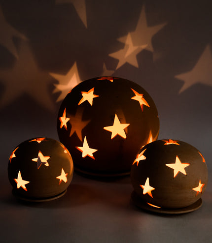 Keramik Windlichter Kugel Sterne Terrakotta
