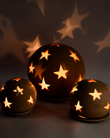 Keramik Windlichter Kugel Sterne Terrakotta