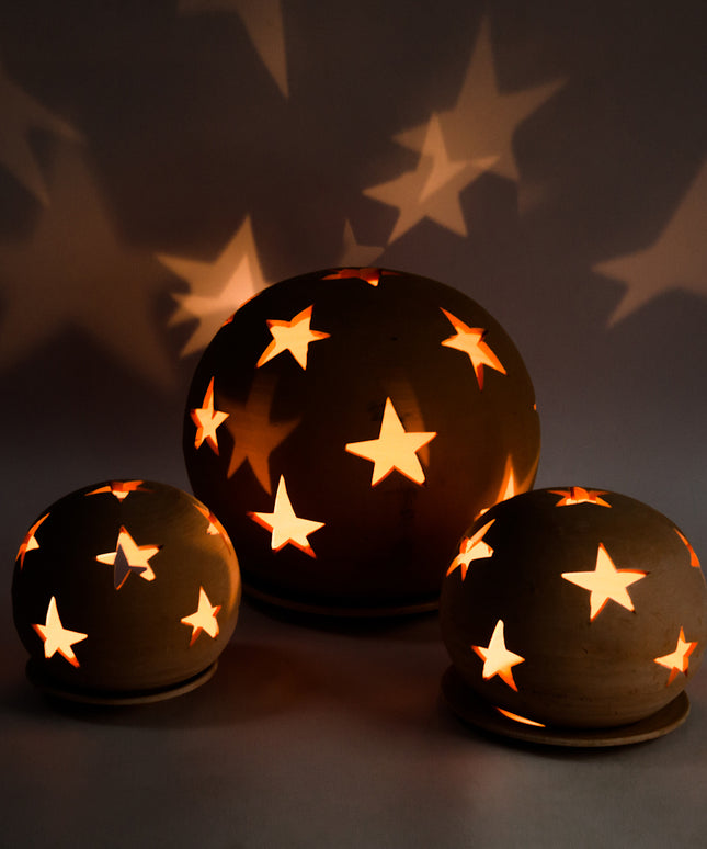 Keramik Windlichter Kugel Sterne Terrakotta - Aleya Keramik