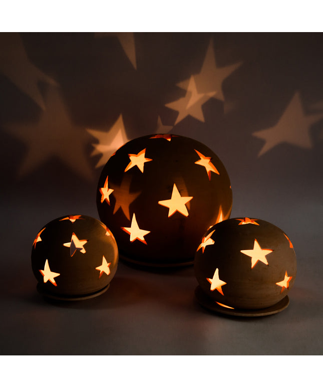 Keramik Windlichter Kugel Sterne Terrakotta - Aleya Keramik