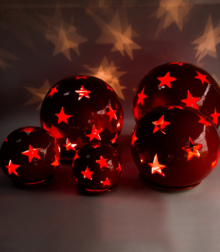 Keramik Windlichter Kugeln Sterne Rot