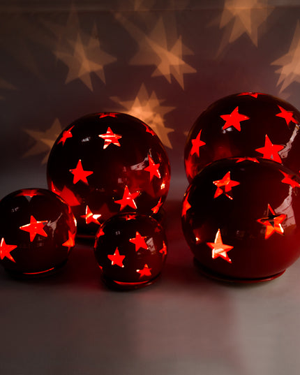 Keramik Windlichter Kugeln Sterne Rot