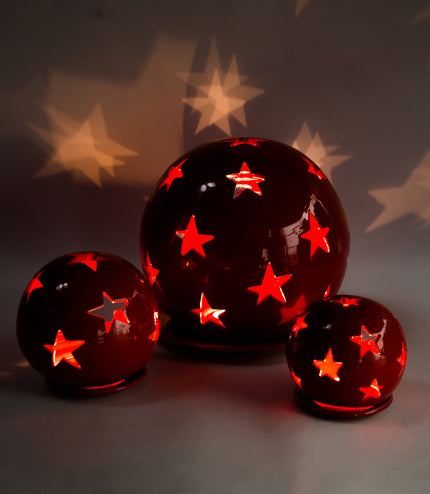 Keramik Windlichter Kugeln Sterne Rot