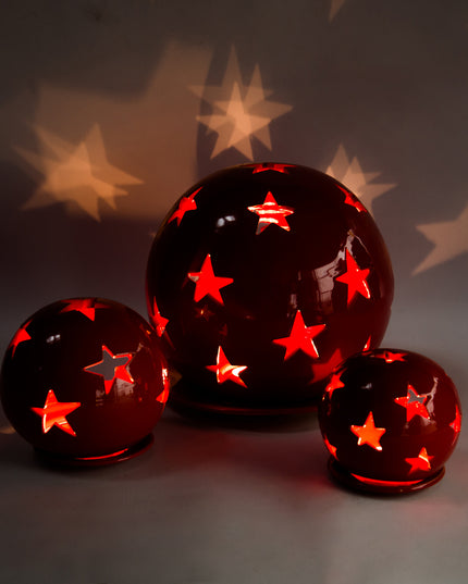 Keramik Windlichter Kugeln Sterne Rot