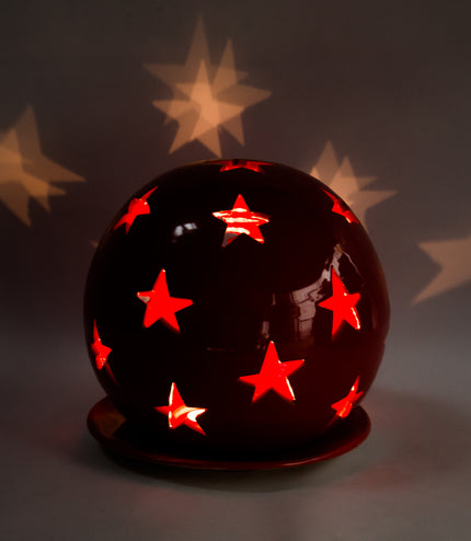 Keramik Windlichter Kugeln Sterne Rot