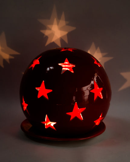Keramik Windlichter Kugeln Sterne Rot